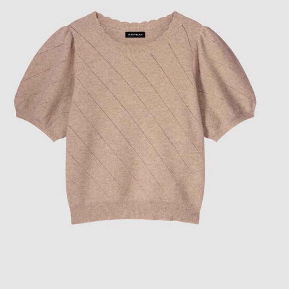 REPEAT Short Sleeve Pointelle Cashmere Sweater XS